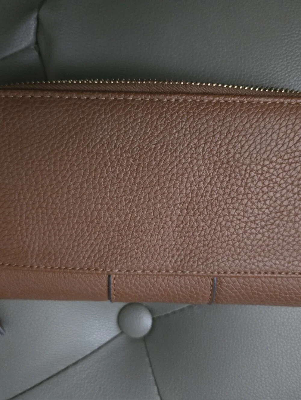Nine West Brown Pebbled Zip-Around Wallet with Eyelet Detail